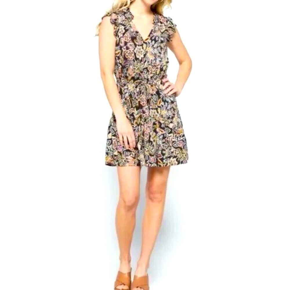 Velvet by Graham Spencer Dress Floral Fireglow Paloma Tie Waist , Size L